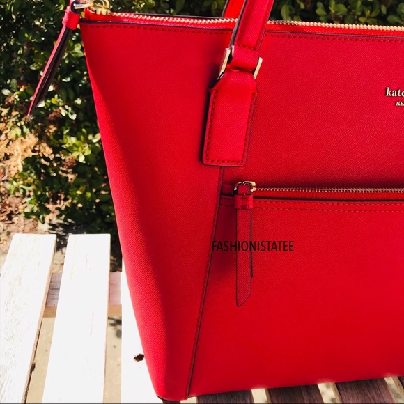 Kate Spade Large Red Pocket Tote Bag Cameron Rosso - Picture 3 of 8